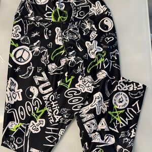 Zumba Fitness Black Leggings with White and Green Graphics